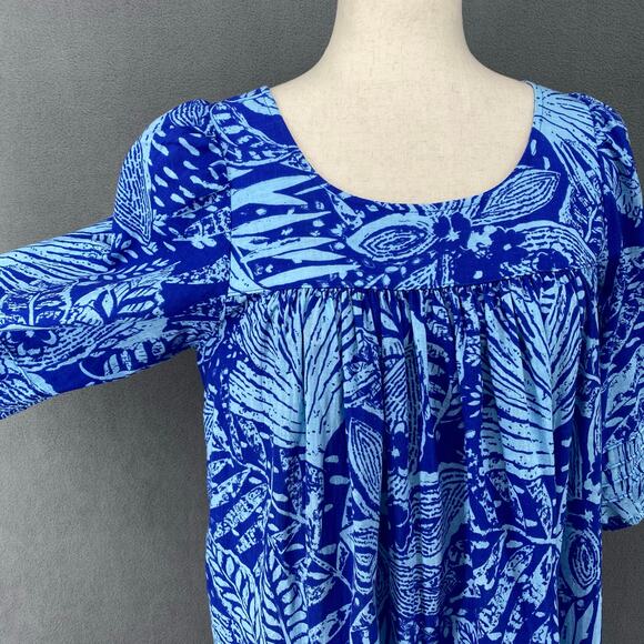 Vtg 80s 90s Two Potato Laguna Beach Midi Tiered Muumuu Dress XS Cotton Blue NOS - Picture 5 of 16